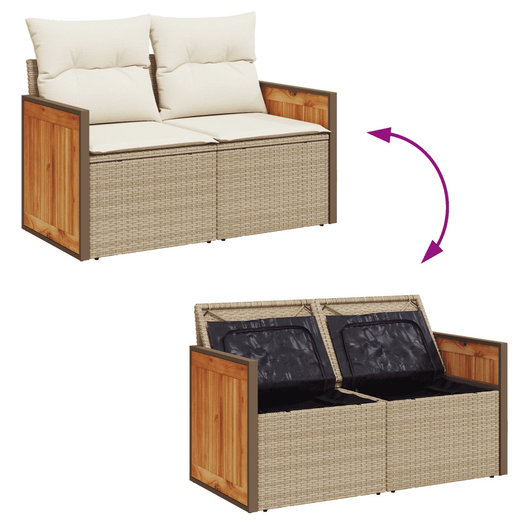 Set Divano da Giardino 6 pz con Cuscini Beige in Polyrattan
