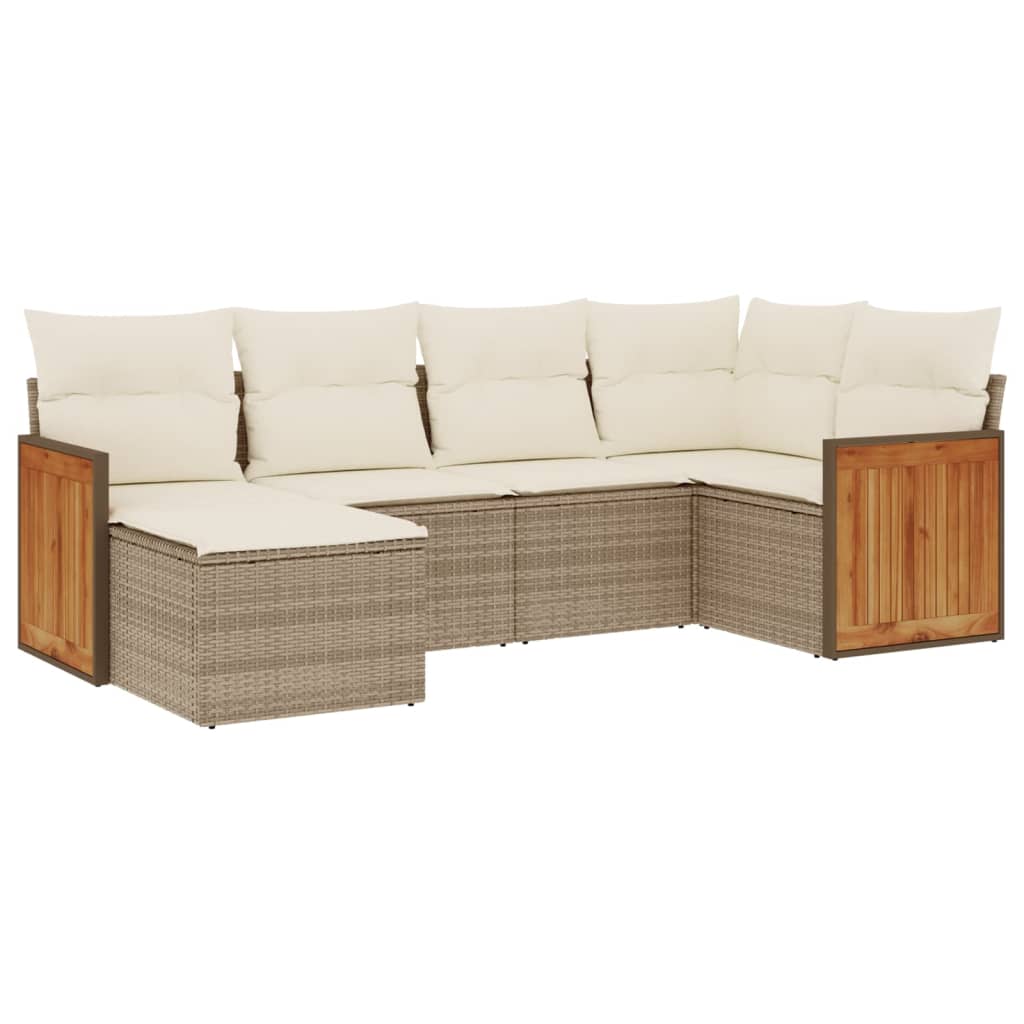 Set Divano da Giardino 6 pz con Cuscini Beige in Polyrattan