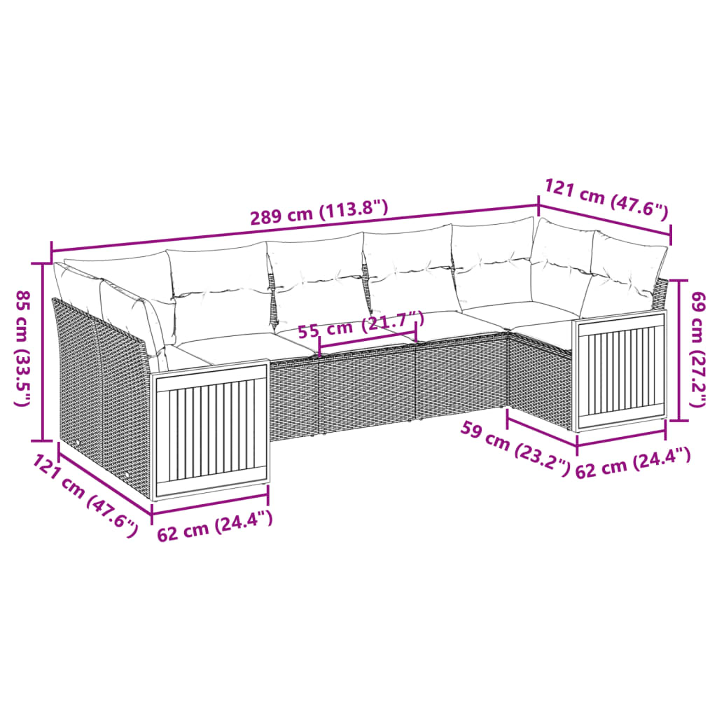 Set Divani da Giardino con Cuscini 7pz Nero Polyrattan