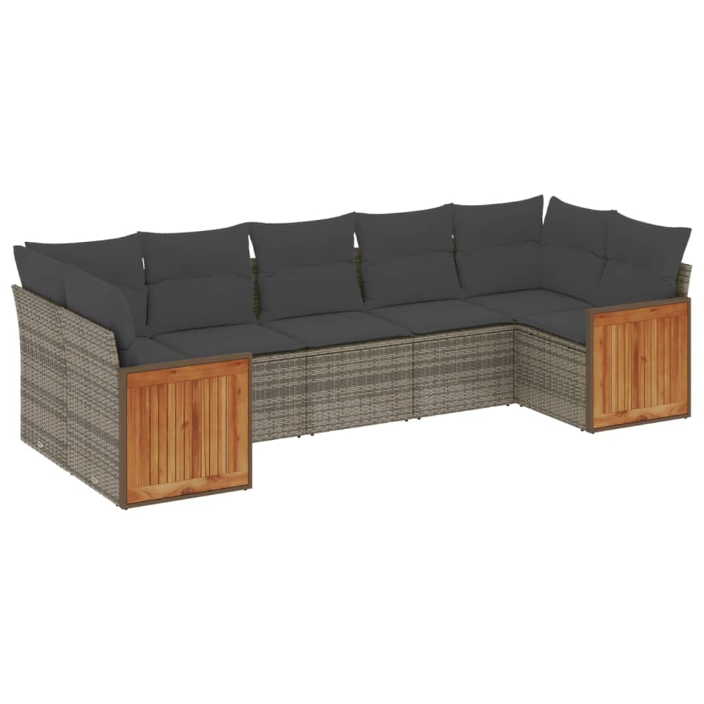 Set Divani da Giardino 7 pz con Cuscini Grigio in Polyrattan