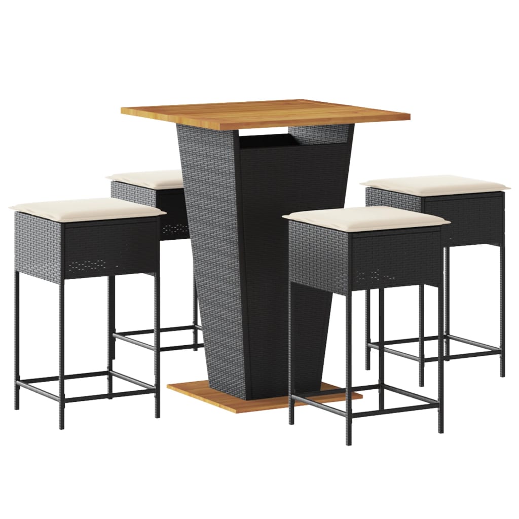 Set Bar da Giardino 5 pz con Cuscini in Polyrattan Nero