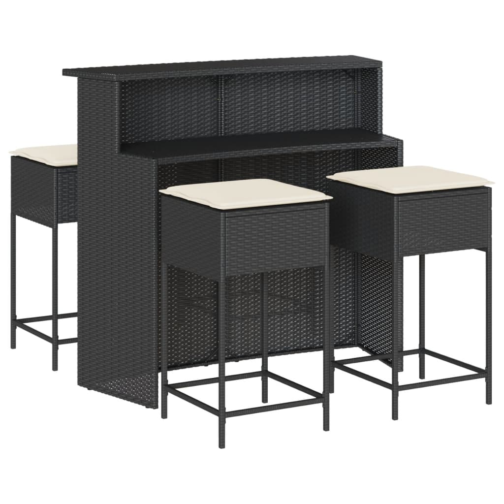 Set Bar da Giardino 5 pz con Cuscini in Polyrattan Nero