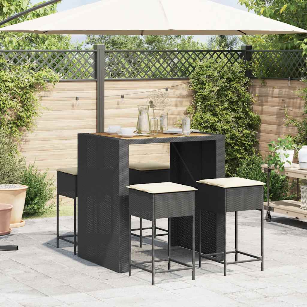 Set Bar da Giardino 5 pz con Cuscini in Polyrattan Nero