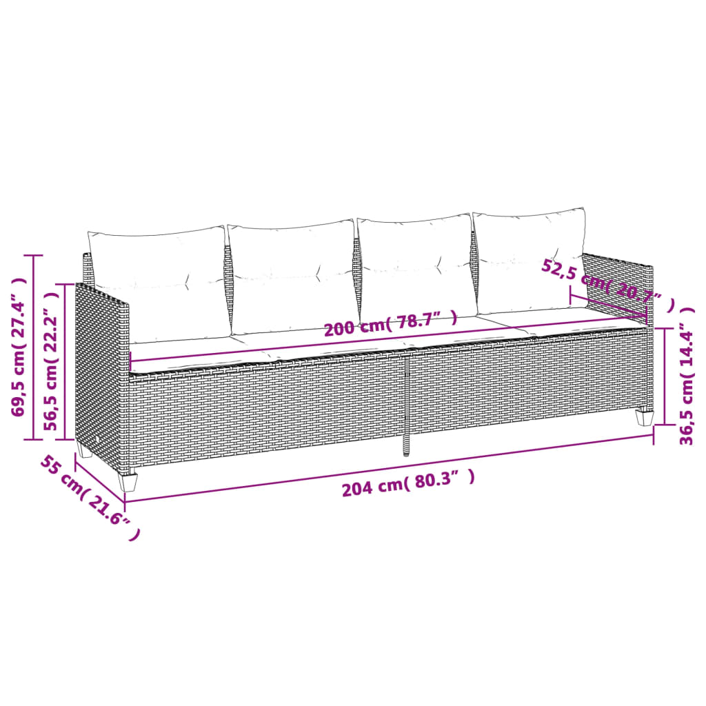 Set Divano da Giardino 5 pz con Cuscini Grigio in Polyrattan