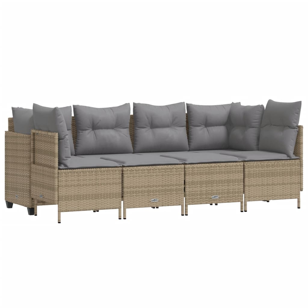 Set Divano da Giardino 5 pz con Cuscini Beige in Polyrattan
