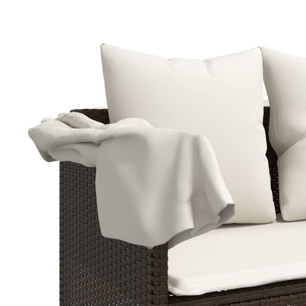 Set Divano da Giardino 5 pz con Cuscini Marrone in Polyrattan