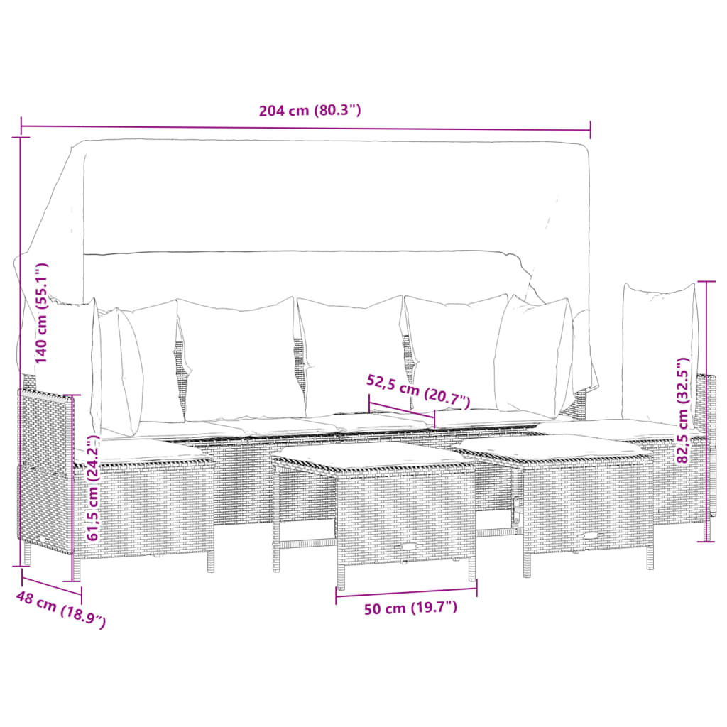 Set Divano da Giardino 5 pz con Cuscini Marrone in Polyrattan
