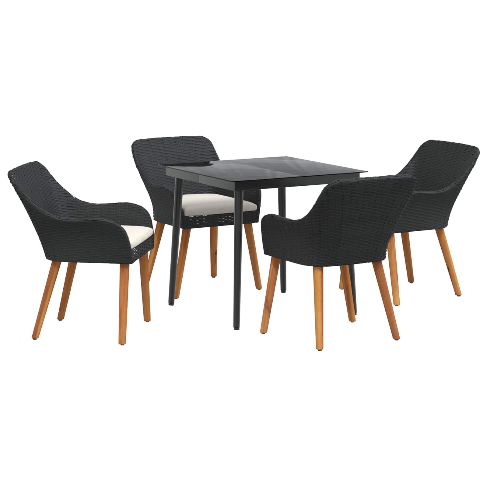 Set da Pranzo per Giardino 5 pz Nero polyrattan
