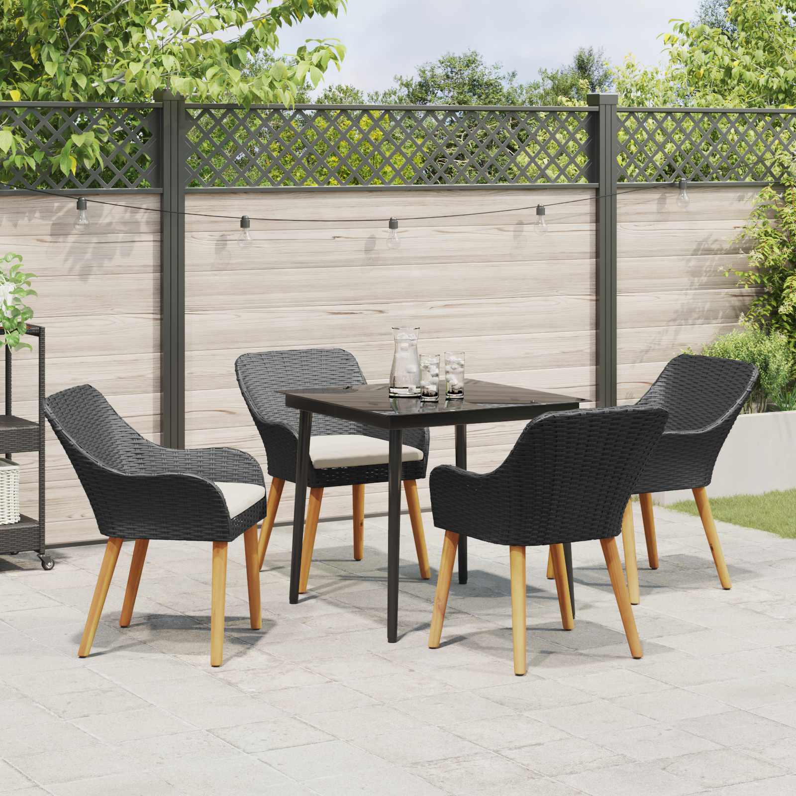 Set da Pranzo per Giardino 5 pz Nero polyrattan