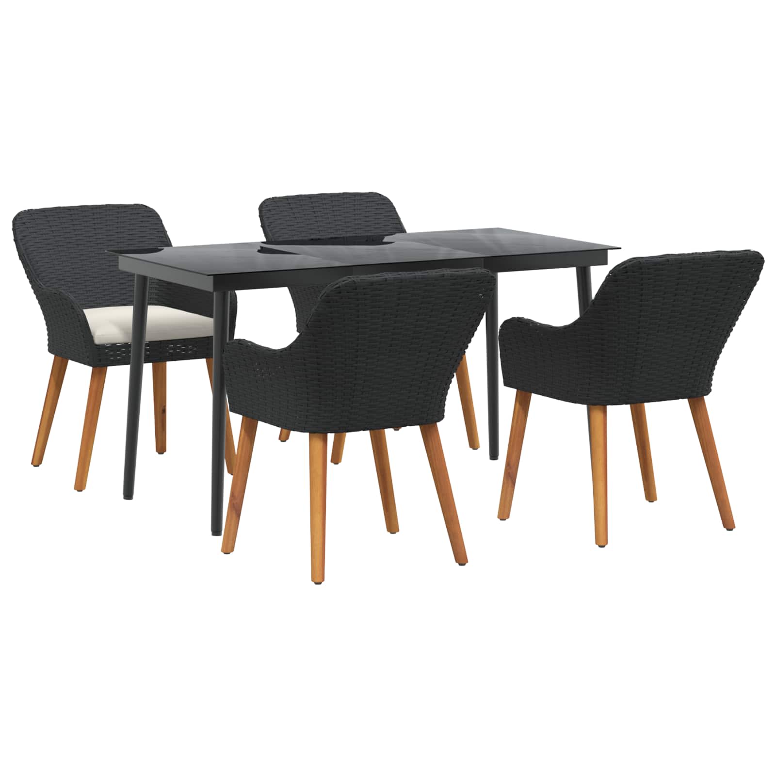 Set da Pranzo per Giardino 5 pz Nero polyrattan