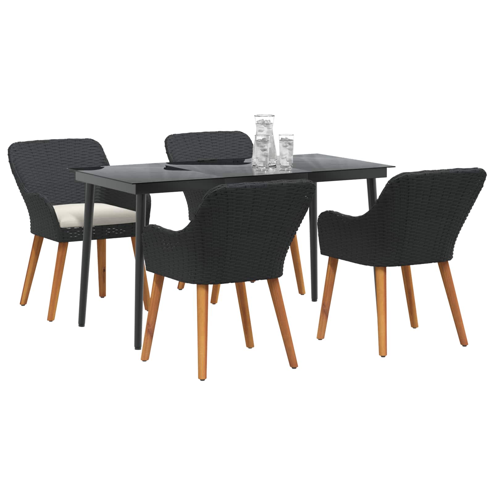 Set da Pranzo per Giardino 5 pz Nero polyrattan