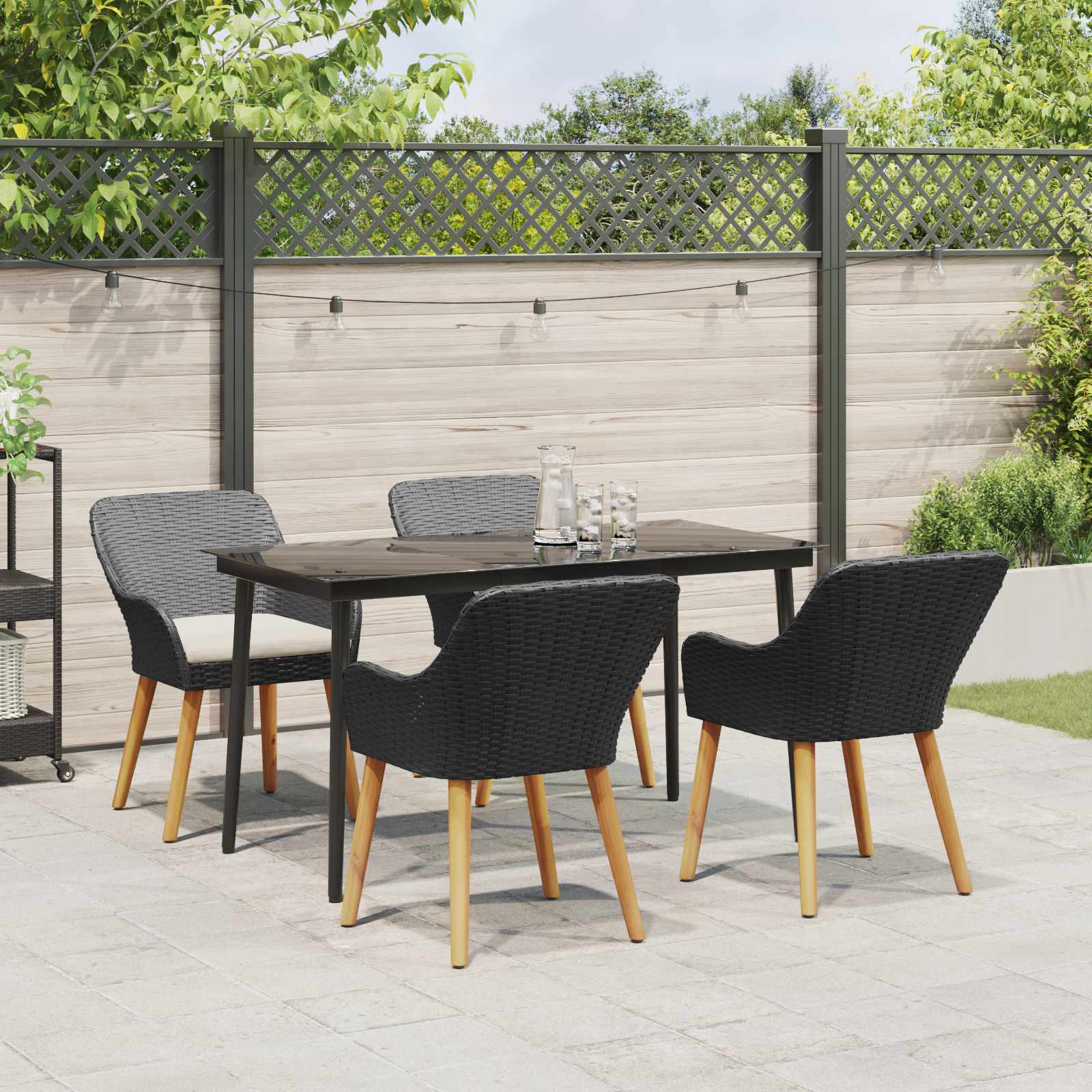 Set da Pranzo per Giardino 5 pz Nero polyrattan