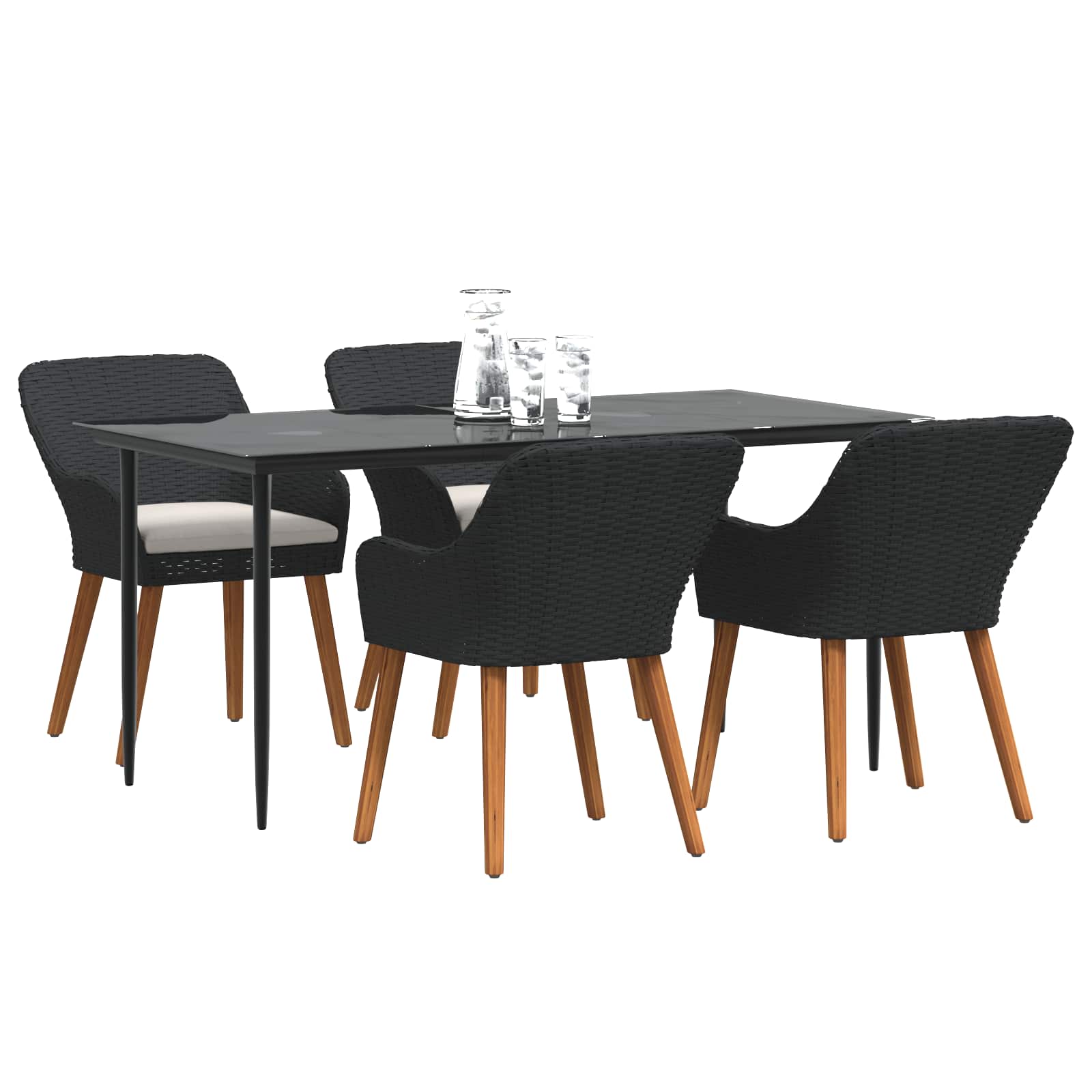 Set da Pranzo per Giardino 5 pz Nero polyrattan