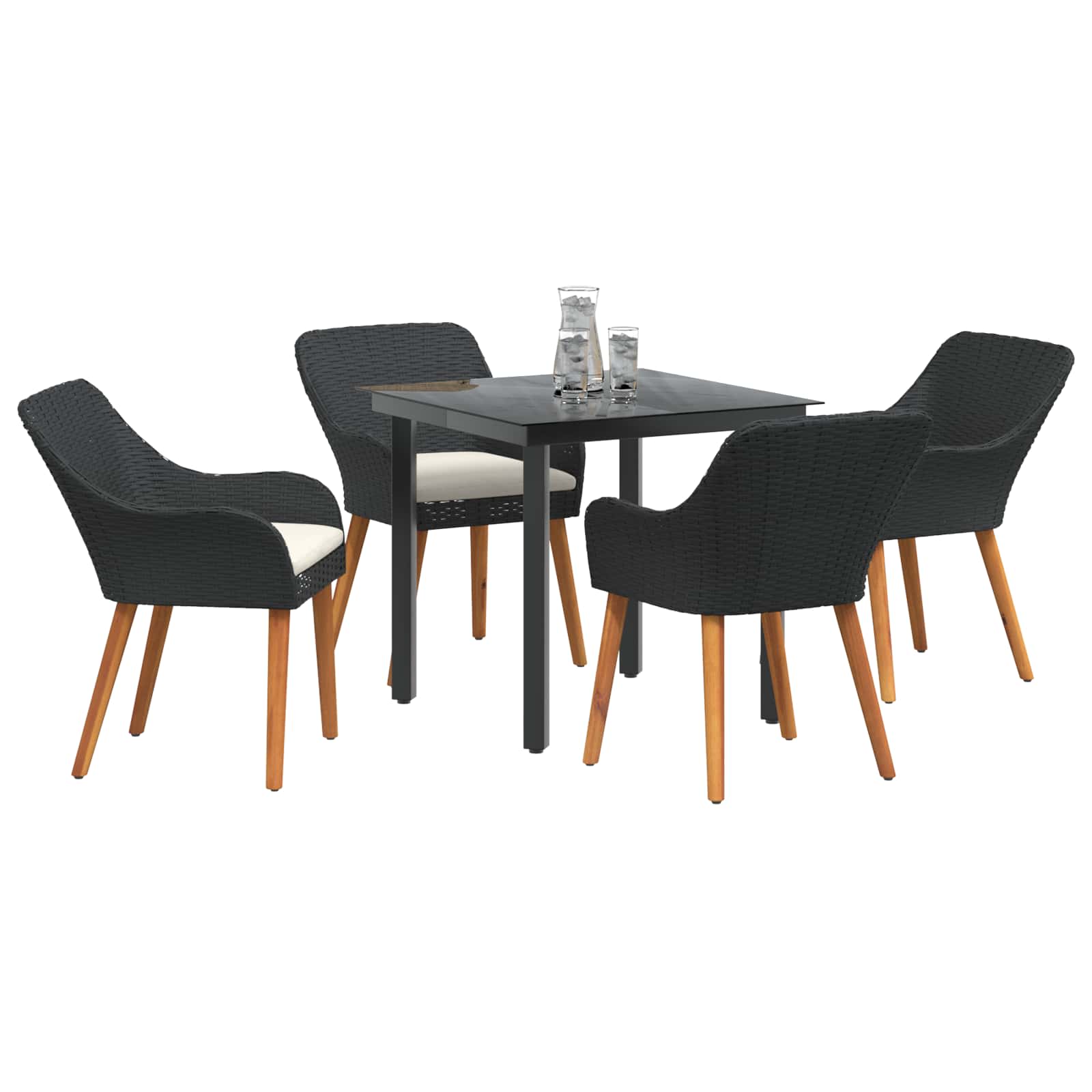 Set da Pranzo per Giardino 5 pz Nero polyrattan