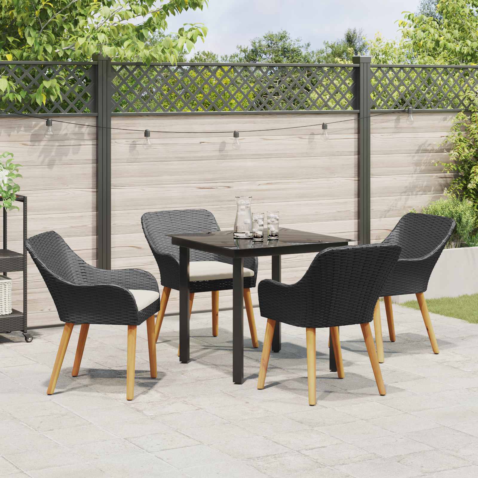 Set da Pranzo per Giardino 5 pz Nero polyrattan
