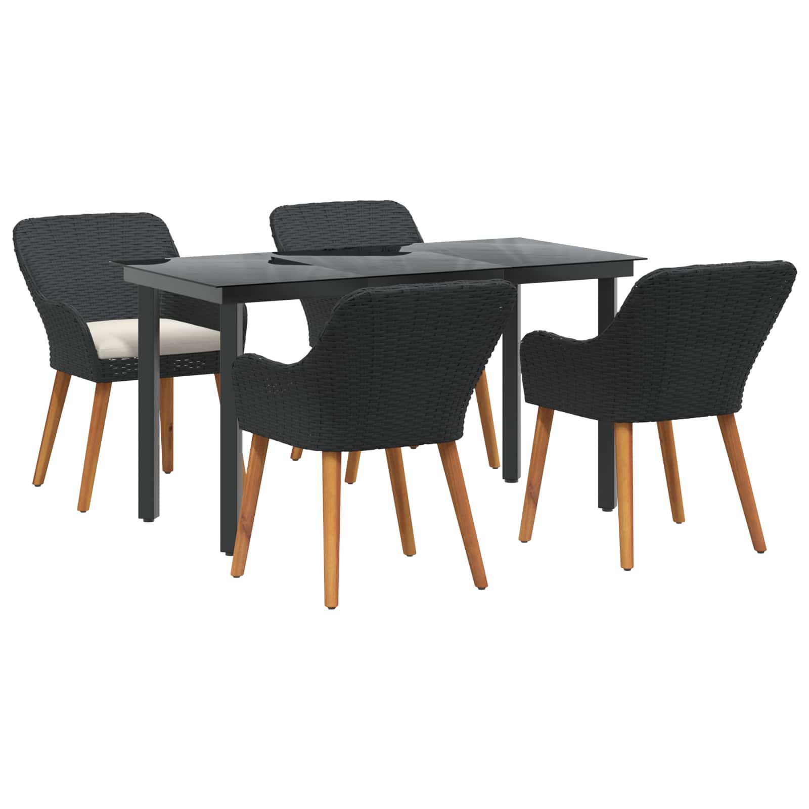Set da Pranzo per Giardino 5 pz Nero polyrattan