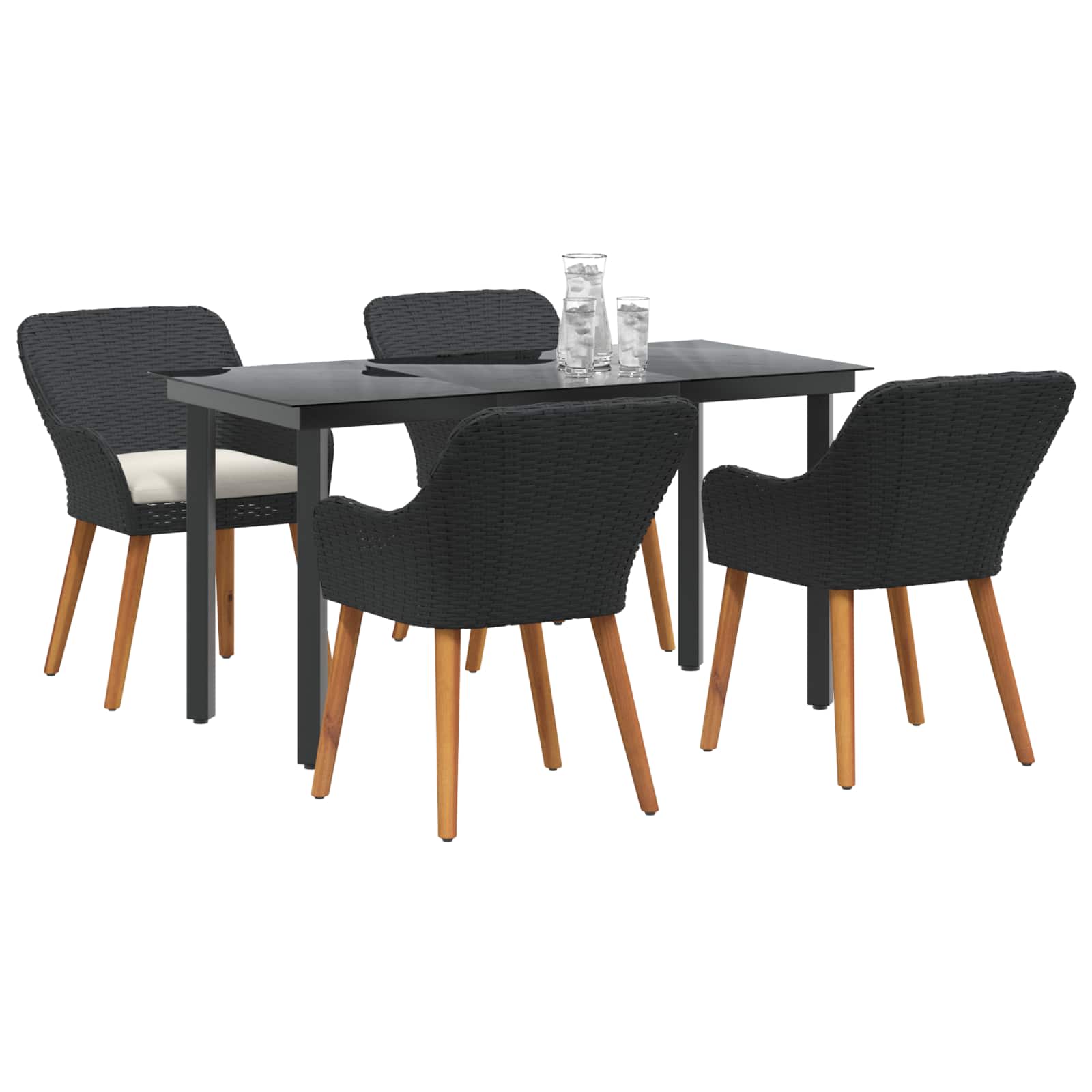 Set da Pranzo per Giardino 5 pz Nero polyrattan