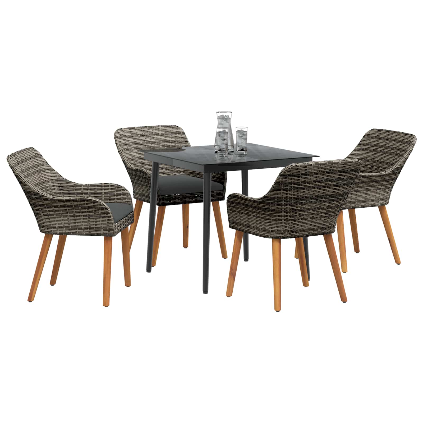 Set da Pranzo per Giardino 5 pz Grigio polyrattan