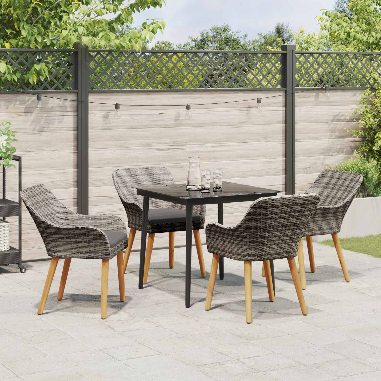 Set da Pranzo per Giardino 5 pz Grigio polyrattan