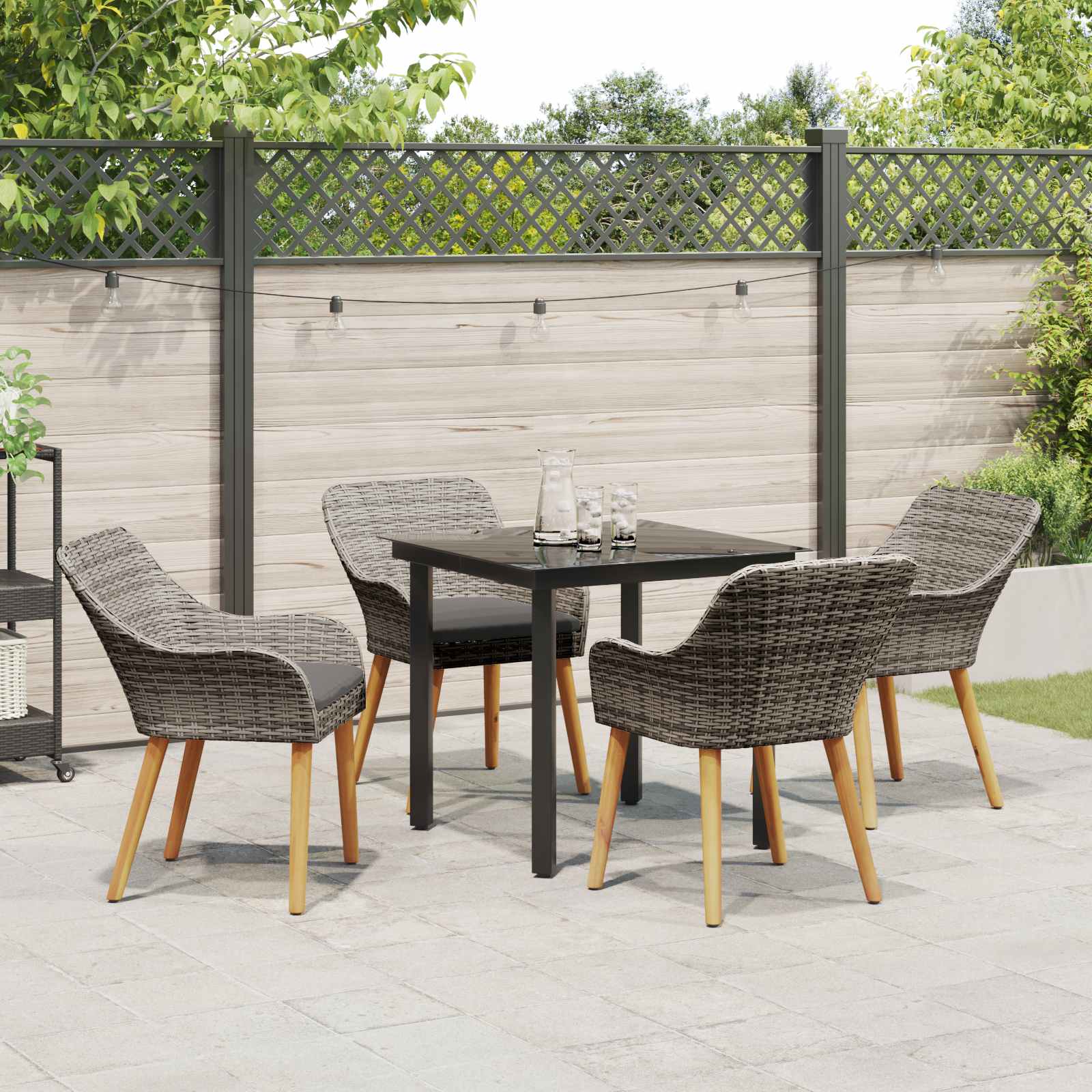 Set da Pranzo per Giardino 5 pz Grigio polyrattan