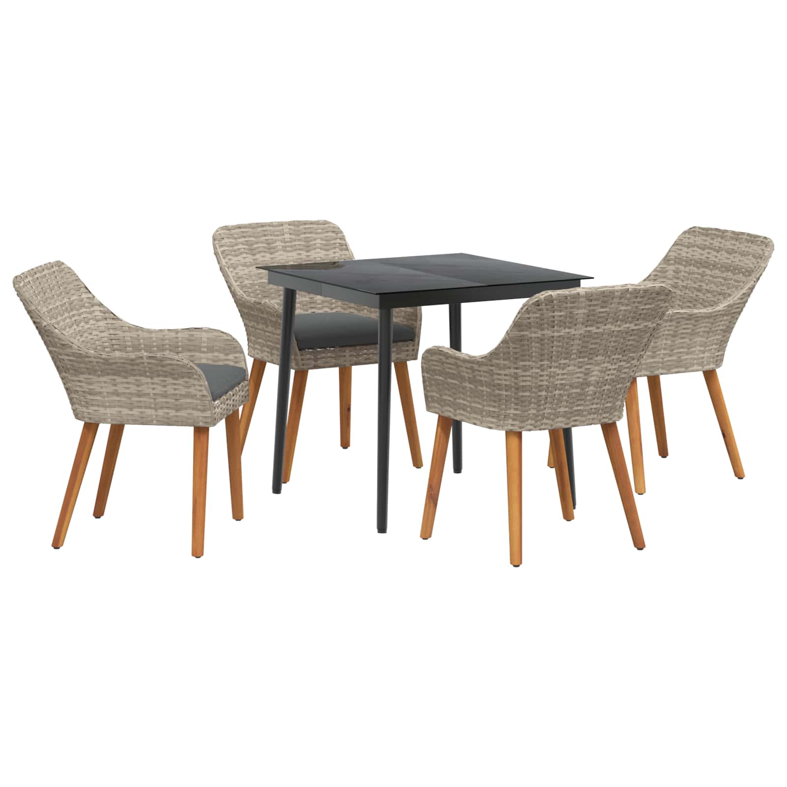 Set da Pranzo per Giardino 5 pz Grigio chiaro polyrattan
