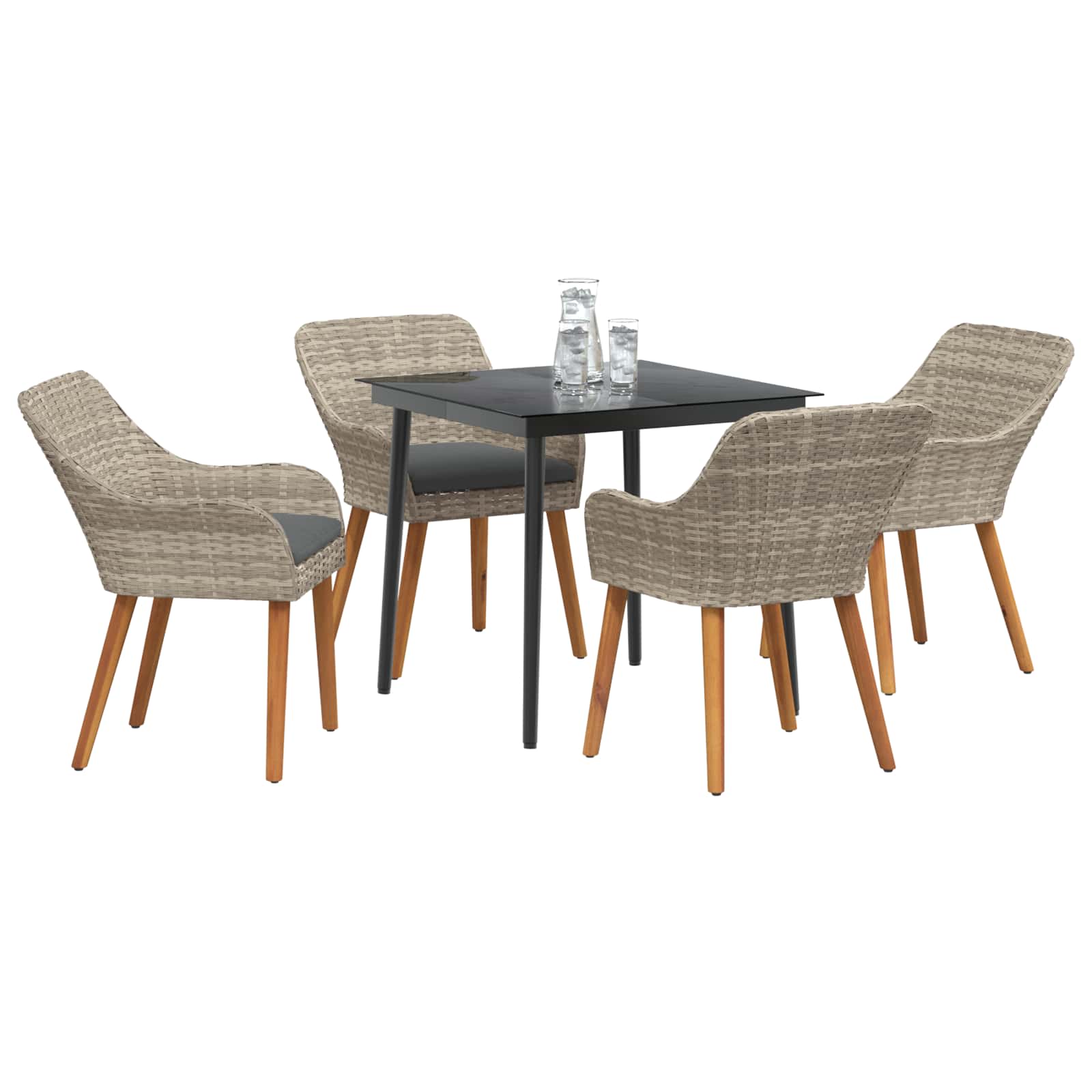 Set da Pranzo per Giardino 5 pz Grigio chiaro polyrattan