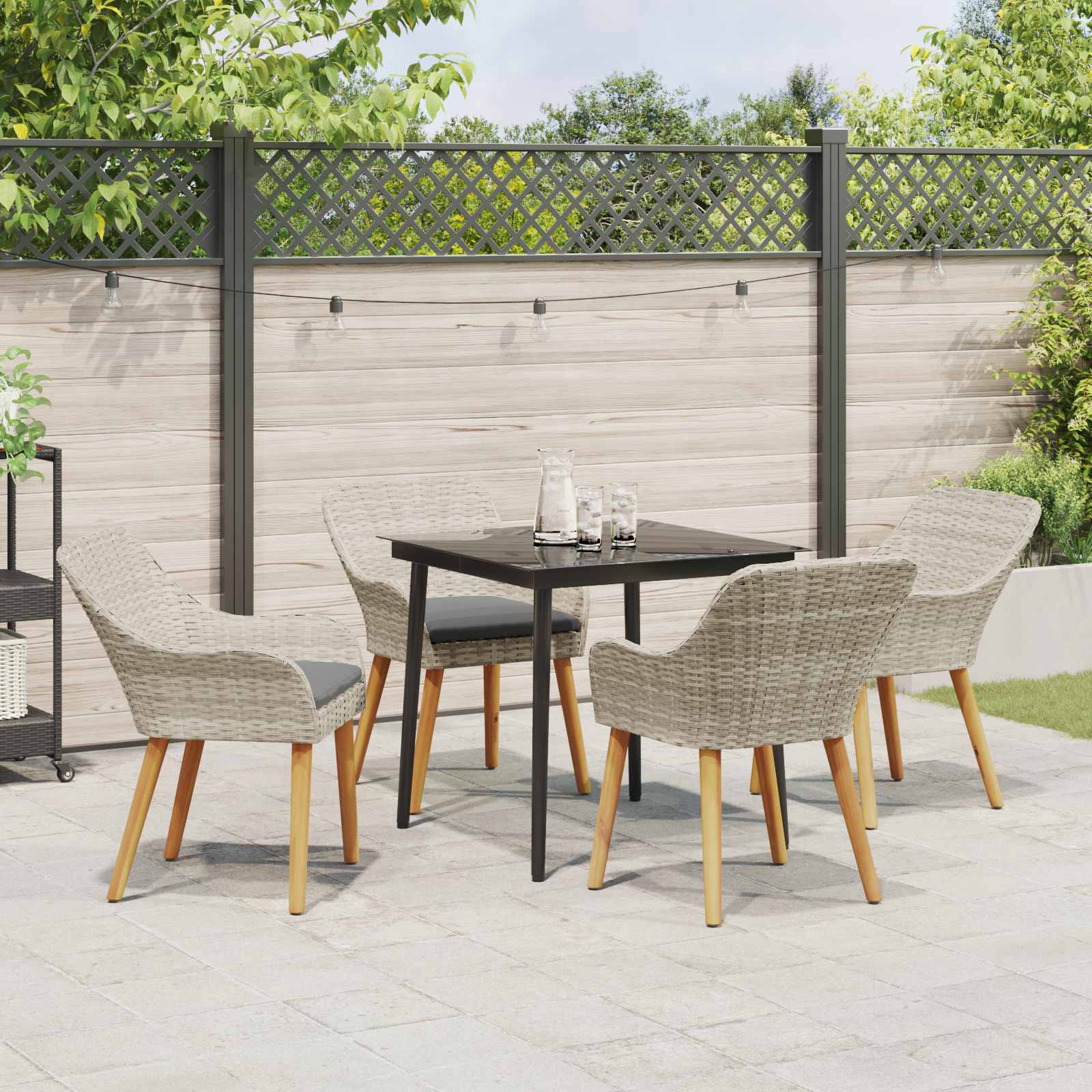 Set da Pranzo per Giardino 5 pz Grigio chiaro polyrattan
