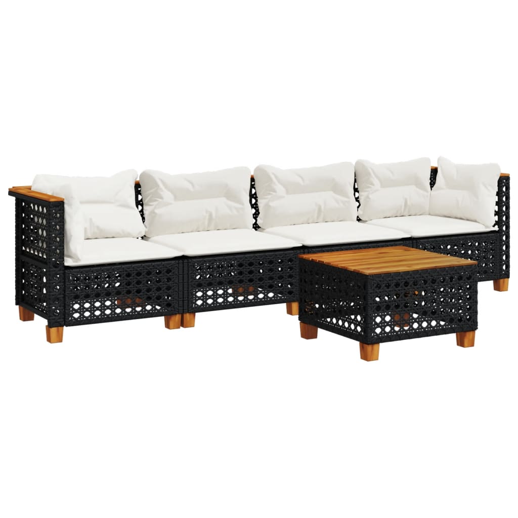Set Divani da Giardino 5 pz con Cuscini in Polyrattan Nero