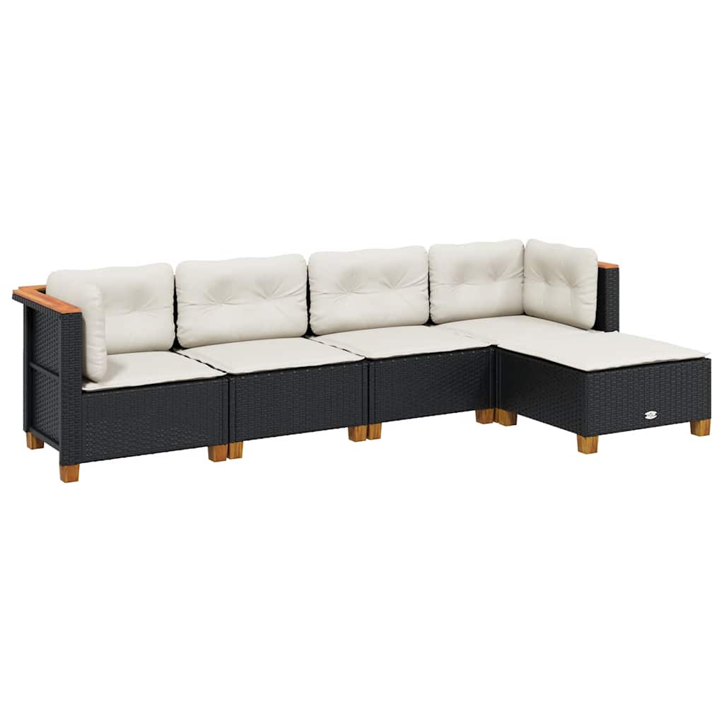Set Divani da Giardino 5 pz con Cuscini in Polyrattan Nero