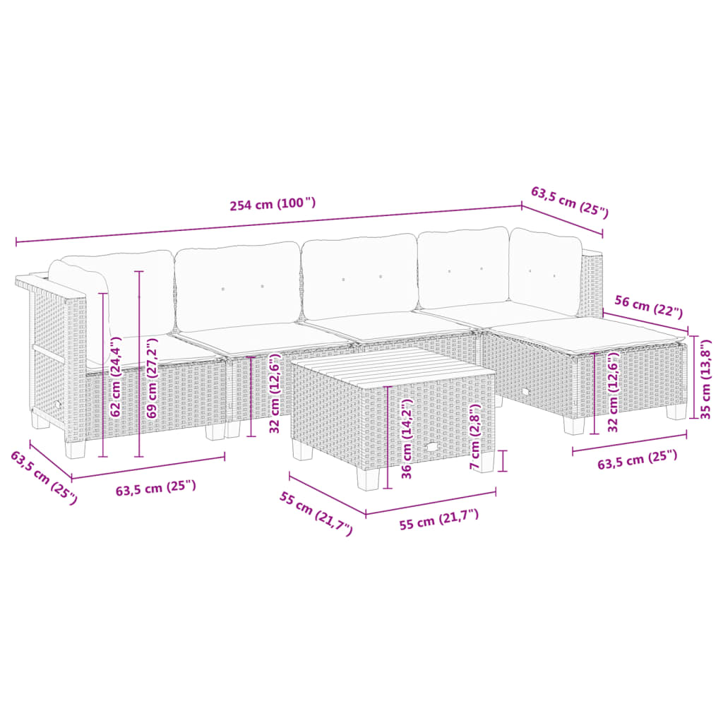Set Divano da Giardino 6 pz con Cuscini Grigio in Polyrattan