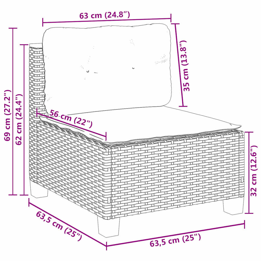 Set Divani da Giardino 4 pz con Cuscini Nero in Polyrattan