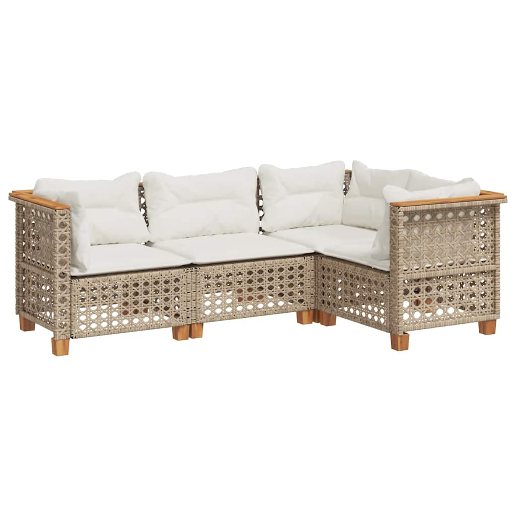 Set Divano da Giardino 4 pz con Cuscini Beige in Polyrattan