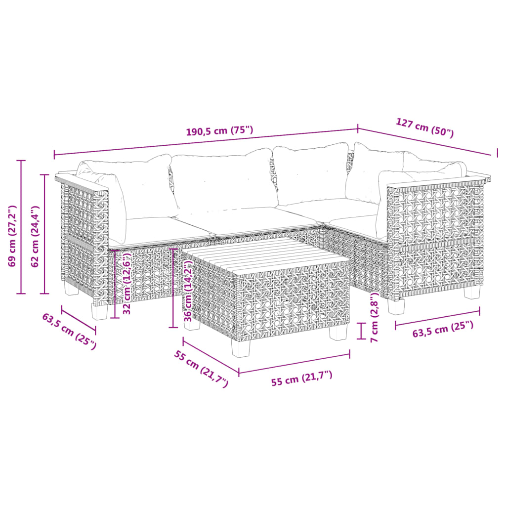 Set Divani da Giardino 5 pz con Cuscini in Polyrattan Nero