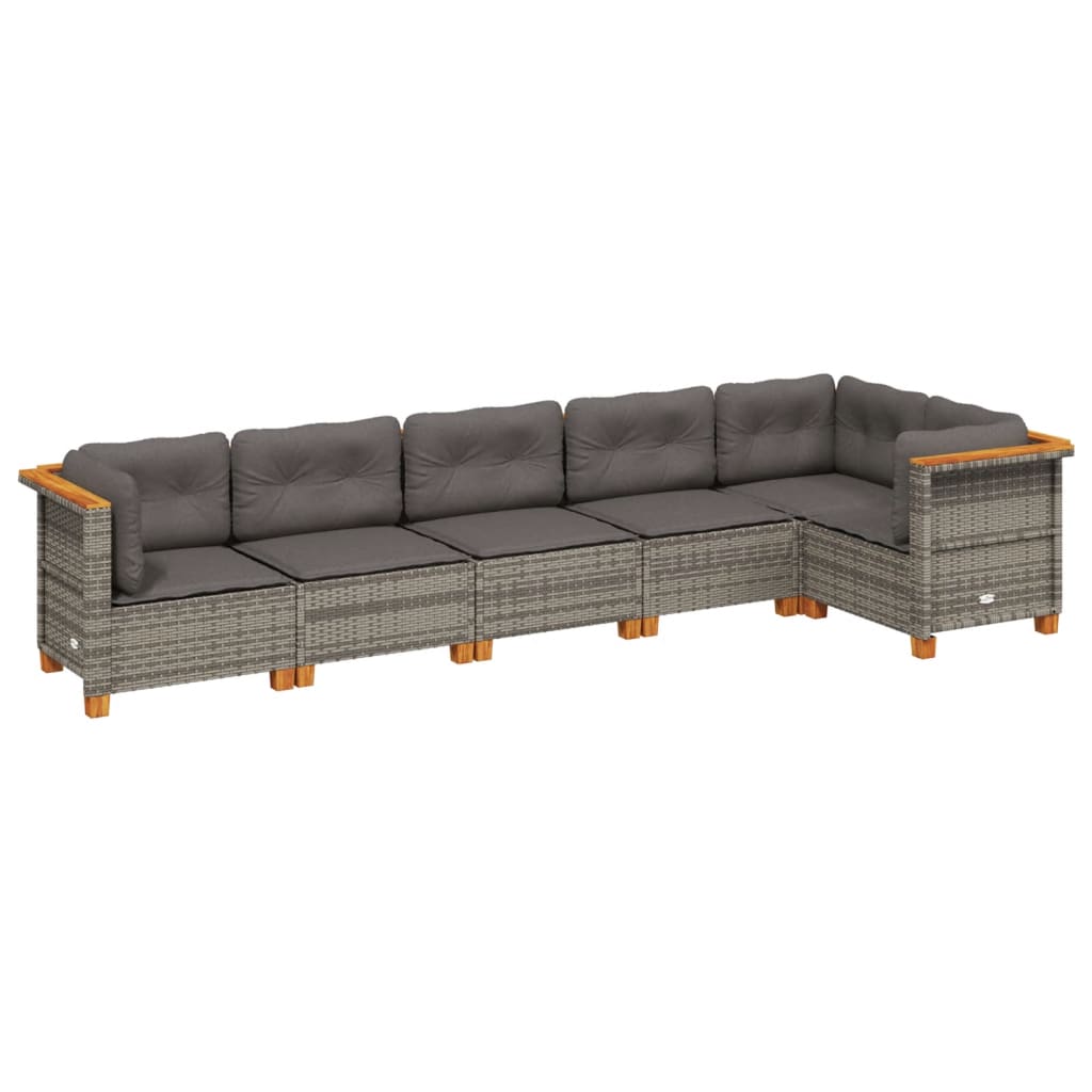 Set Divano da Giardino 6 pz con Cuscini Grigio in Polyrattan