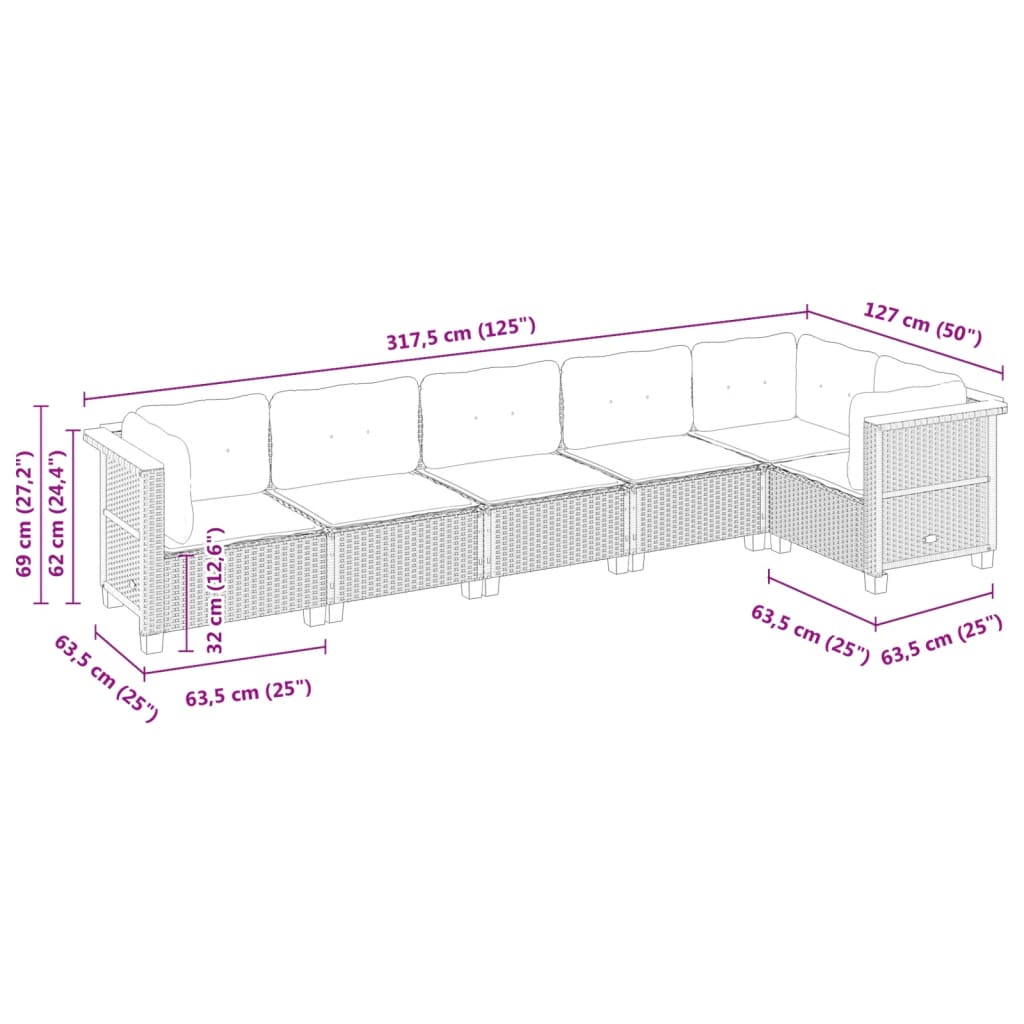 Set Divano da Giardino 6 pz con Cuscini Grigio in Polyrattan