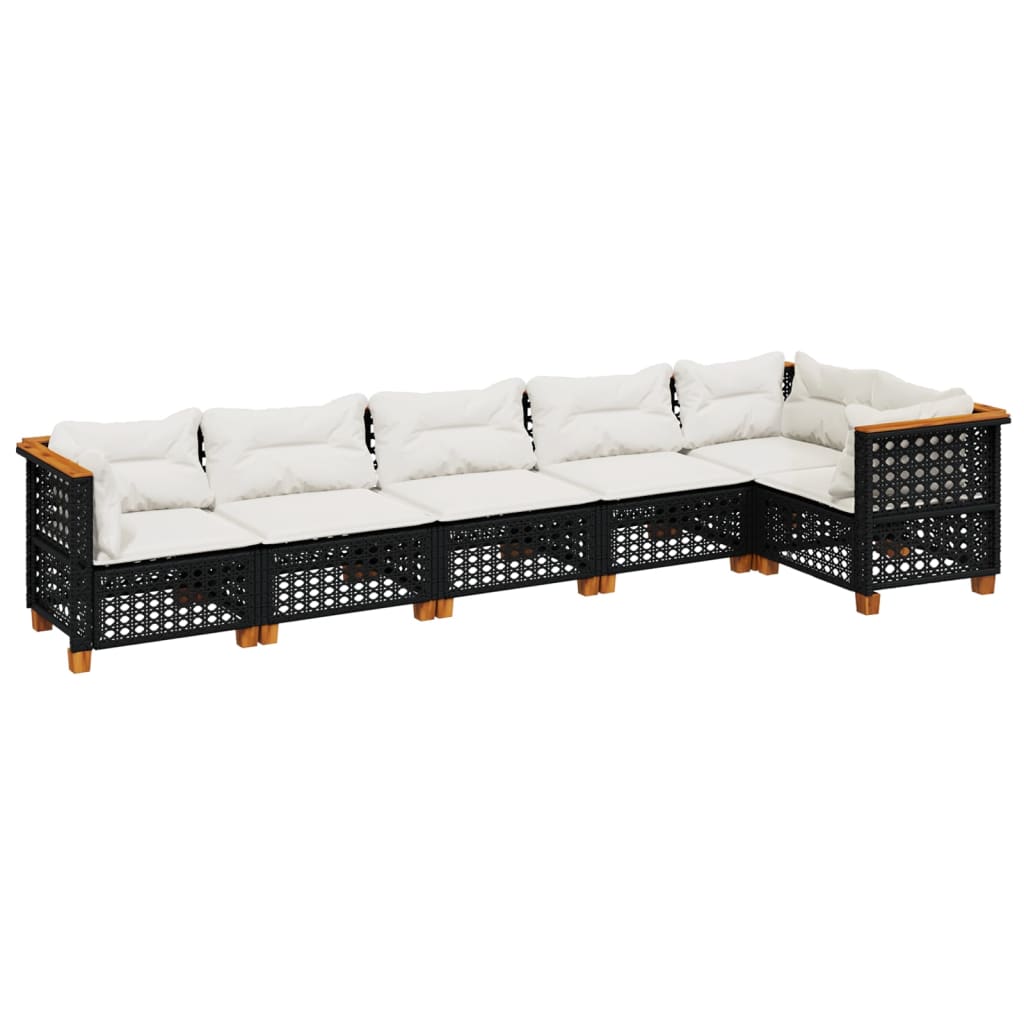 Set Divano da Giardino 6 pz con Cuscini Nero in Polyrattan