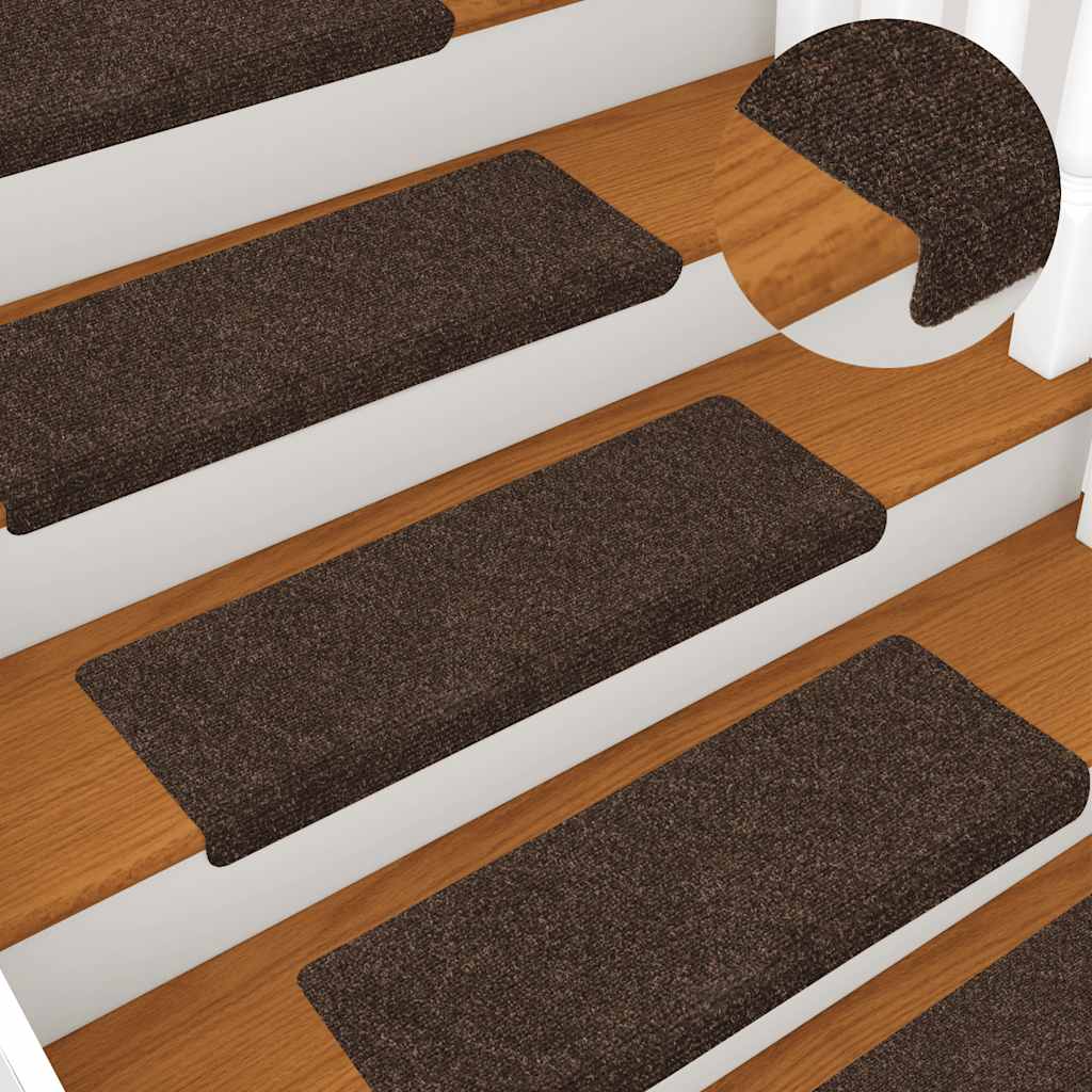 Tappetini per scale autoadesivi 15 pz 65x21x4 cm marrone bordo rettangolare