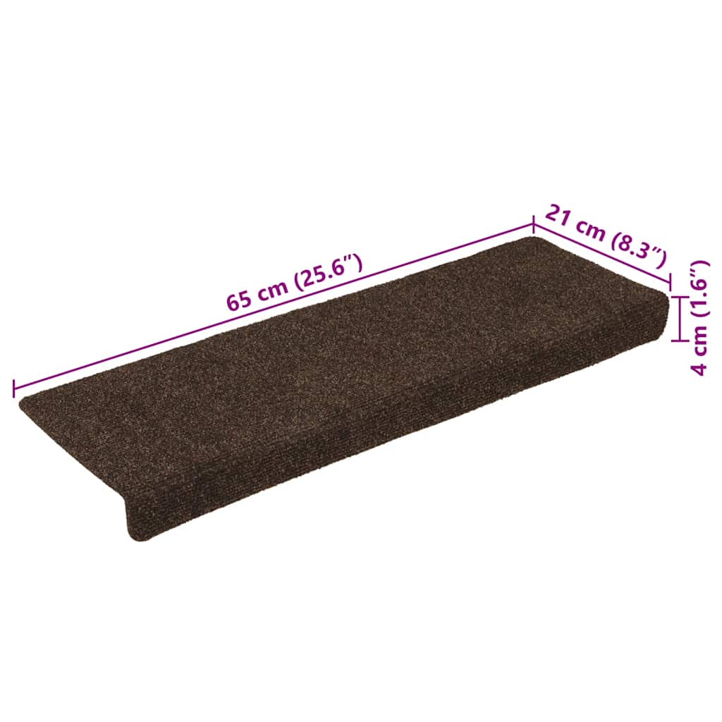 Tappetini per scale autoadesivi 15 pz 65x21x4 cm marrone bordo rettangolare