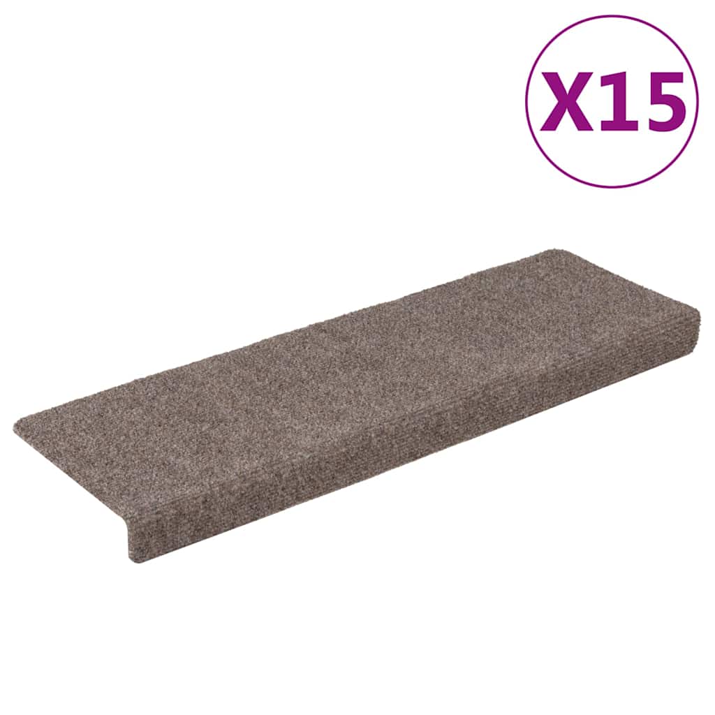 Tappetini per scale autoadesivi 15 pz 65x21x4 cm beige bordo rettangolare