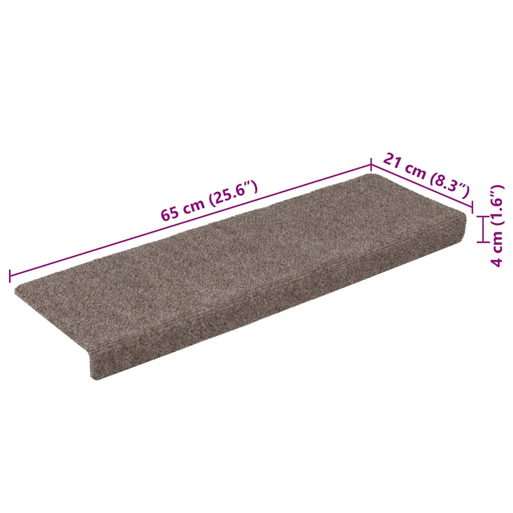 Tappetini per scale autoadesivi 15 pz 65x21x4 cm beige bordo rettangolare