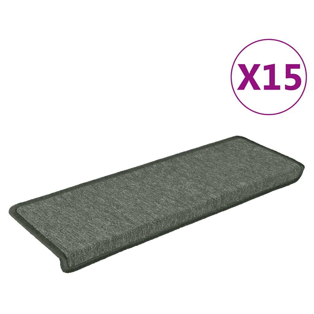 Tappetini per scale 15 pz 65x21x4 cm Verde scuro con bordo rettangolare