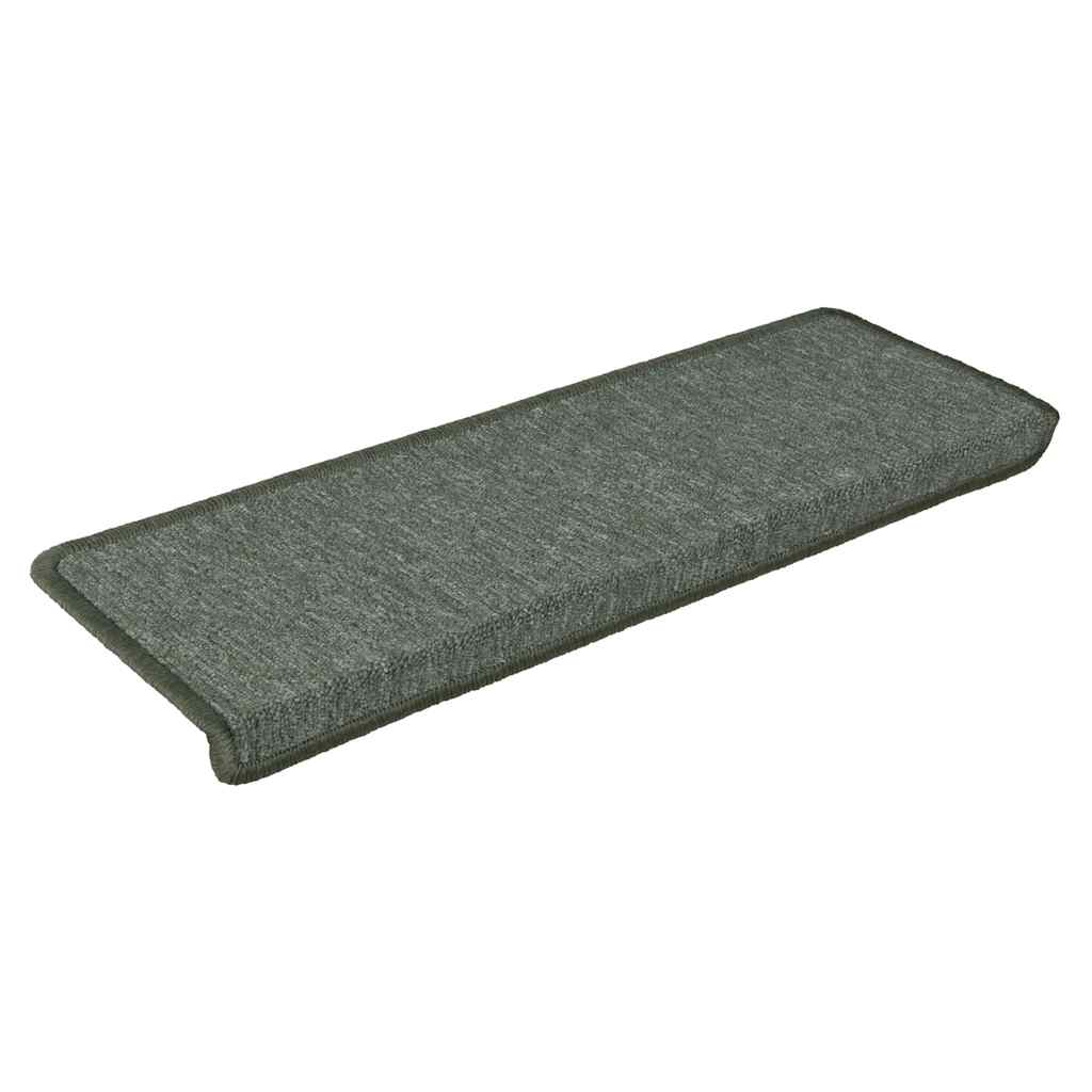 Tappetini per scale 15 pz 65x21x4 cm Verde scuro con bordo rettangolare