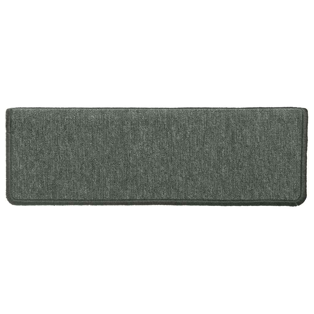 Tappetini per scale 15 pz 65x21x4 cm Verde scuro con bordo rettangolare