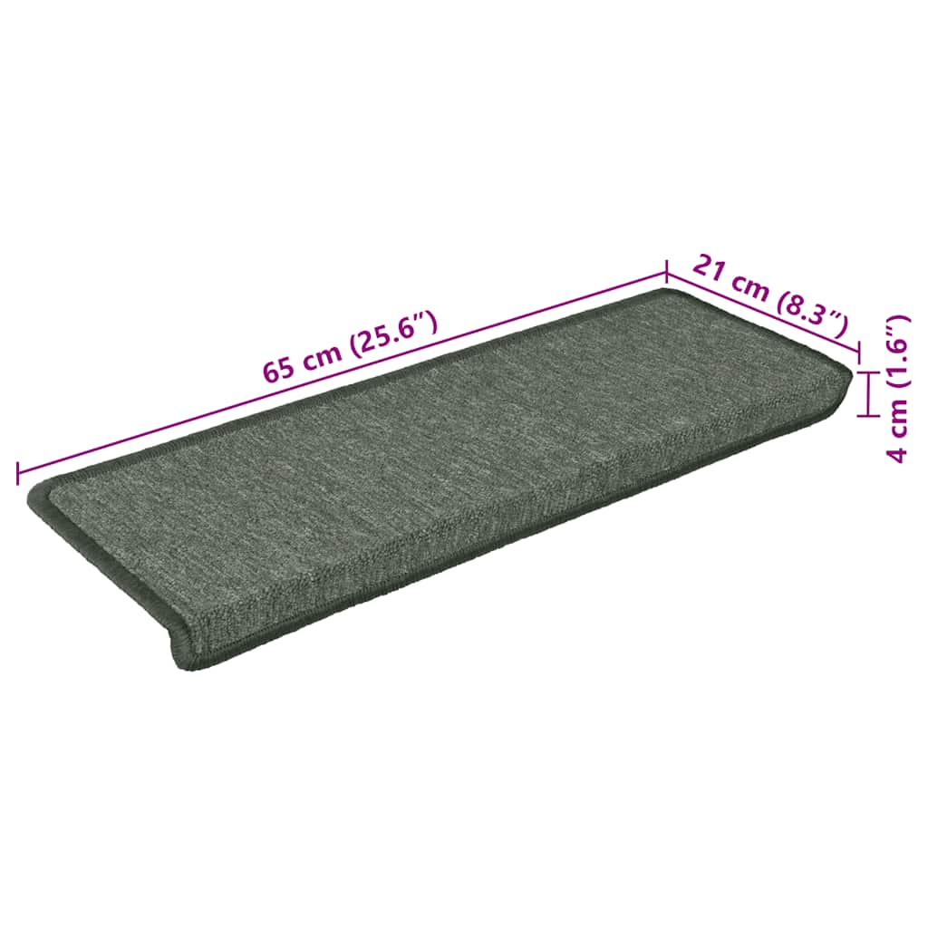 Tappetini per scale 15 pz 65x21x4 cm Verde scuro con bordo rettangolare