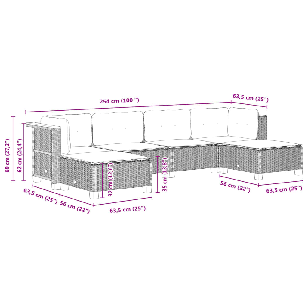 Set Divano da Giardino 6 pz con Cuscini Grigio in Polyrattan