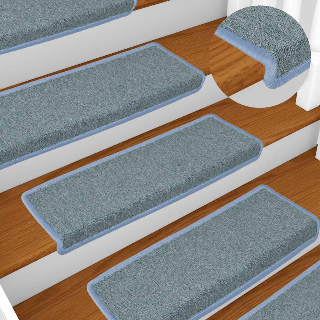 Tappetini per scale 15 pz 65x21x4 cm Blu mare con bordo rettangolare