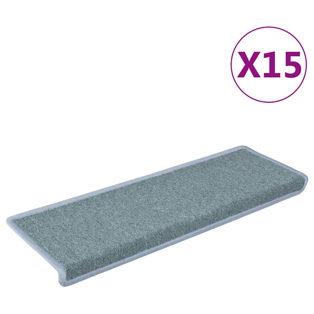 Tappetini per scale 15 pz 65x21x4 cm Blu mare con bordo rettangolare