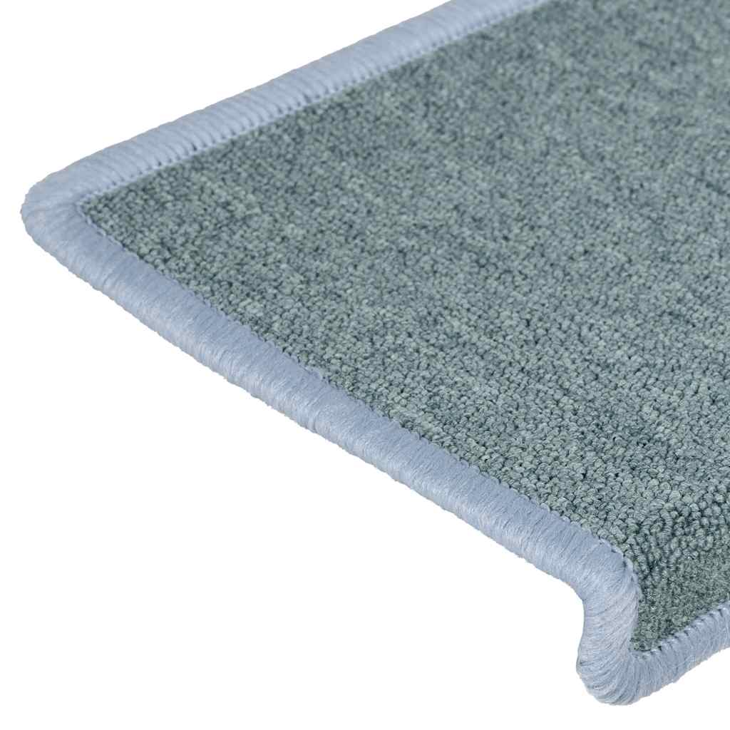 Tappetini per scale 15 pz 65x21x4 cm Blu mare con bordo rettangolare