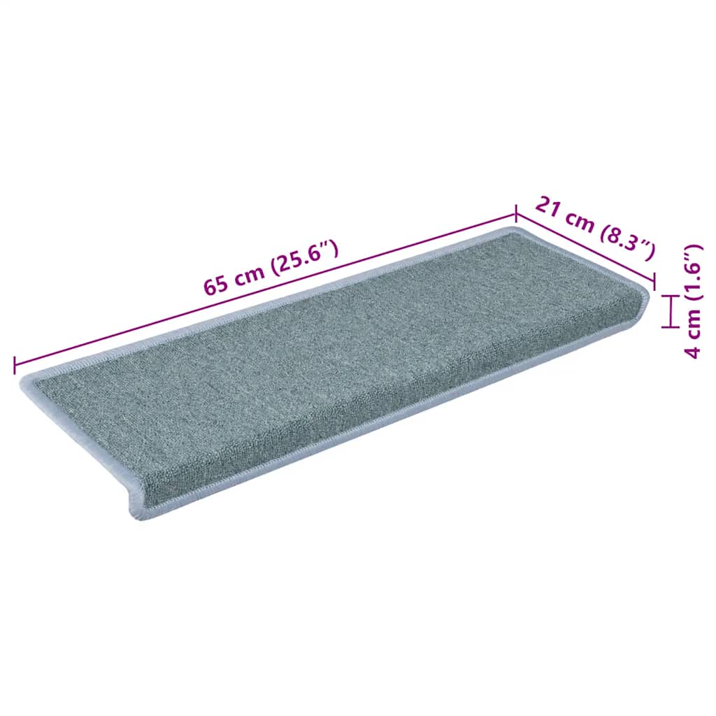 Tappetini per scale 15 pz 65x21x4 cm Blu mare con bordo rettangolare