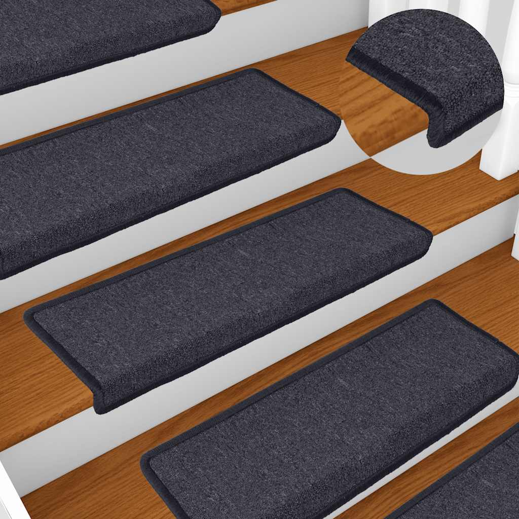Tappetini per scale 15 pz 65x21x4 cm Grigio scuro e blu con bordo rettangolare